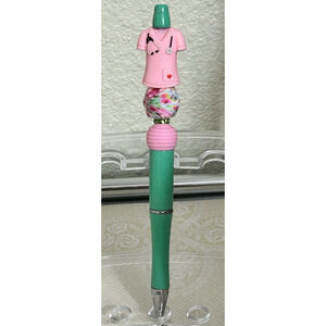 Custom Pen Nurse Doctor Beaded Green Pink Rhinestone Floral Scrubs Handmade